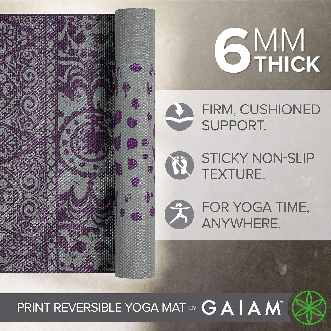 מזרן יוגה פרימיום 6 מ"מ דו צדדי REVERSIBLE PLUM ETCHING