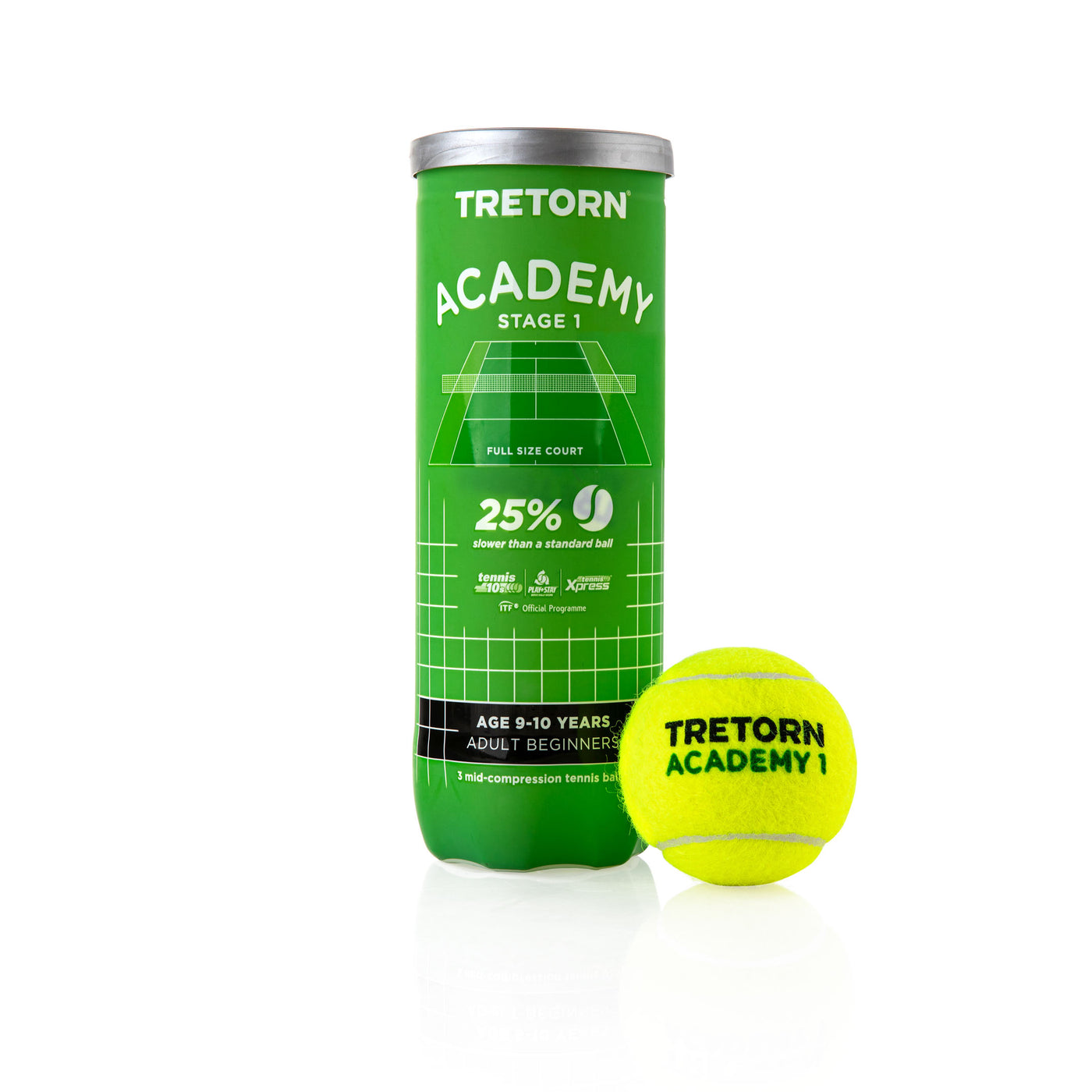 כדור טניס רך טרטורן ירוק 75% (3 יח') Tretorn 1